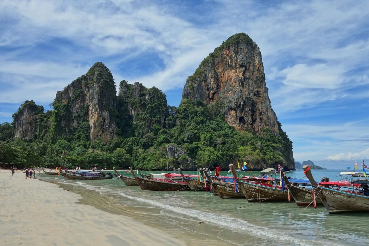 Traditional Tourist Boats on the Beach in the Southern of Thailand